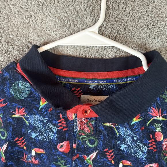 A Fish Named Fred Polo Shirt Mens 3XL Tropical Print Short Sleeve Fresco Freddy - Picture 6 of 14